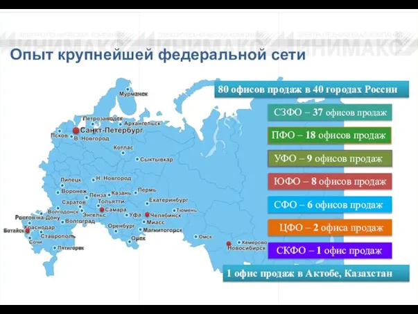 Опыт крупнейшей федеральной сети 80 офисов продаж в 40 городах России