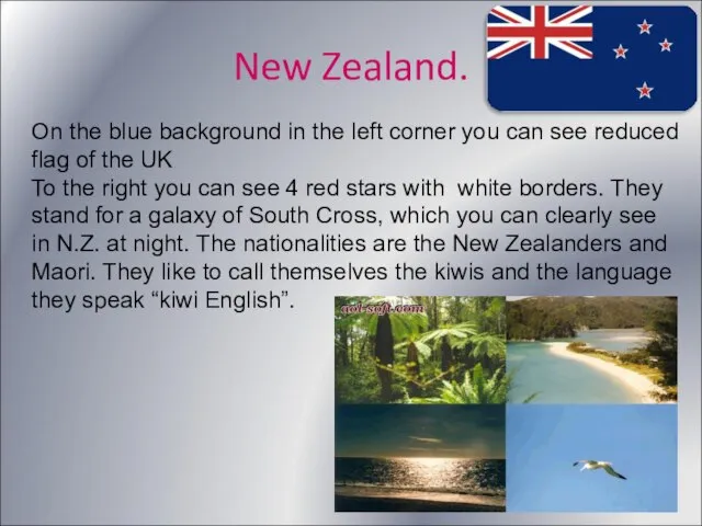 New Zealand. On the blue background in the left corner you