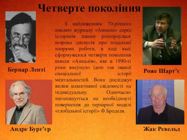 Четверте покоління Роже Шарт’є Андре Бург’єр Бернар Лепті Жак Ревельд З