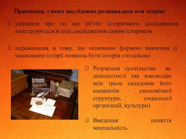 Принципи, з яких послідовно розвивалася вся теорія: уявлення про те, що