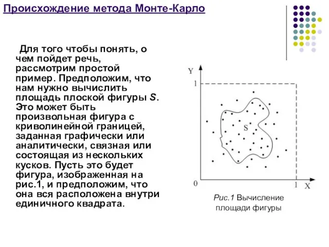 Происхождение метода Монте-Карло Для того чтобы понять, о чем пойдет речь,