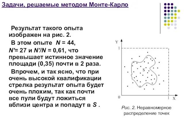 Задачи, решаемые методом Монте-Карло Результат такого опыта изображен на рис. 2.