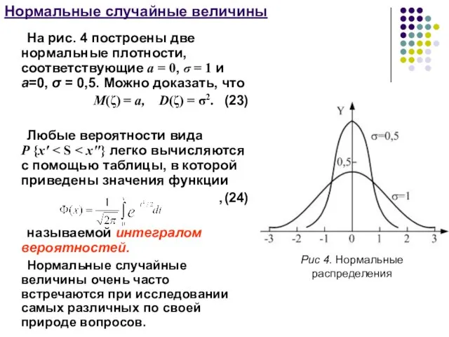 Нормальные случайные величины На рис. 4 построены две нормальные плотности, соответствующие