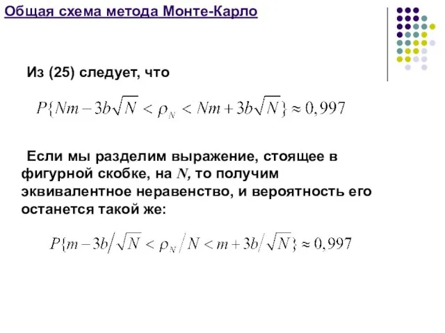 Общая схема метода Монте-Карло Из (25) следует, что Если мы разделим