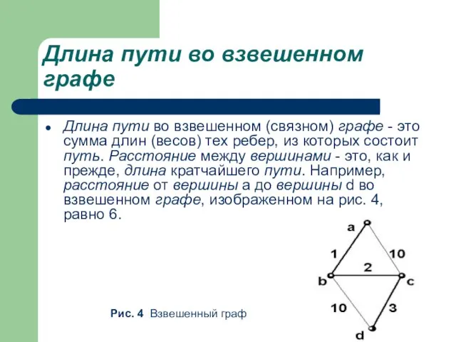 Длина пути во взвешенном графе Длина пути во взвешенном (связном) графе