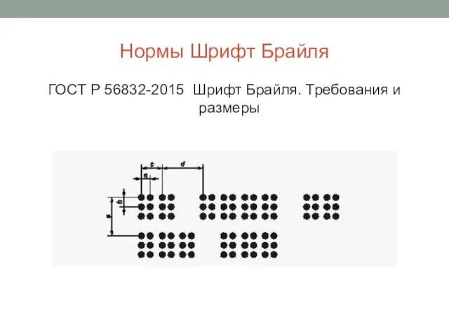 Нормы Шрифт Брайля ГОСТ Р 56832-2015 Шрифт Брайля. Требования и размеры