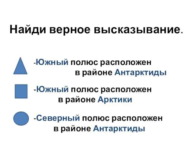 -Южный полюс расположен в районе Антарктиды -Южный полюс расположен в районе