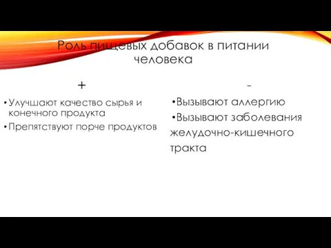 Роль пищевых добавок в питании человека + Улучшают качество сырья и