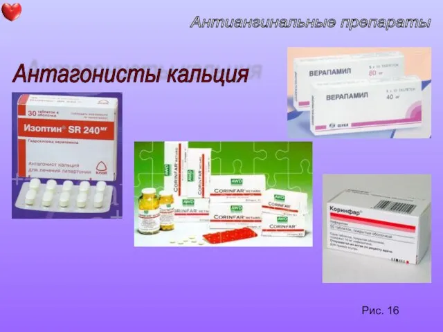 Антагонисты кальция Антиангинальные препараты Рис. 16