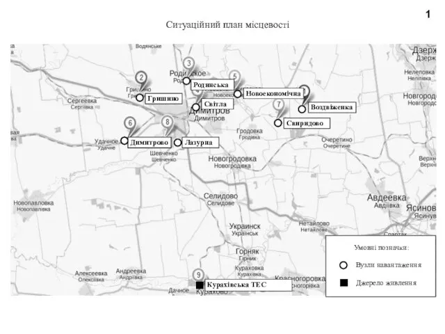 1 Ситуаційний план місцевості Гришино Димитрово Димитрово Лазурна Родинська Світла Новоекономічна