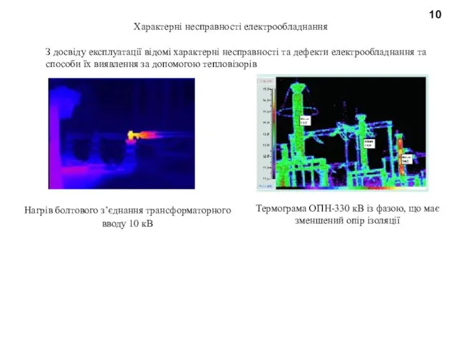 10 Характерні несправності електрообладнання З досвіду експлуатації відомі характерні несправності та