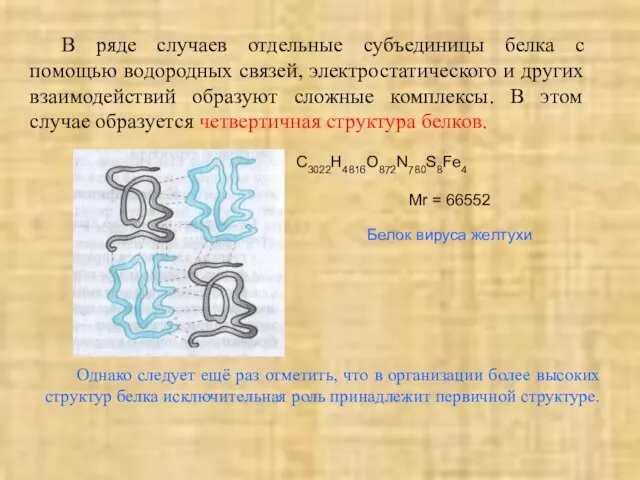 В ряде случаев отдельные субъединицы белка с помощью водородных связей, электростатического