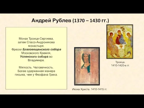 Андрей Рублев (1370 – 1430 гг.) Троица. 1410-1420-е гг. Икона Христа.