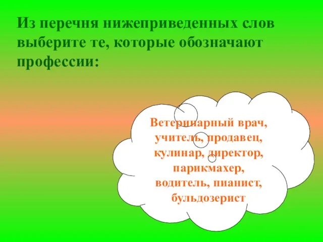 Из перечня нижеприведенных слов выберите те, которые обозначают профессии: Ветеринарный врач,