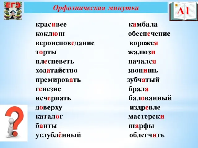 Орфоэпическая минутка красивее камбала коклюш обеспечение вероисповедание ворожея торты жалюзи плесневеть