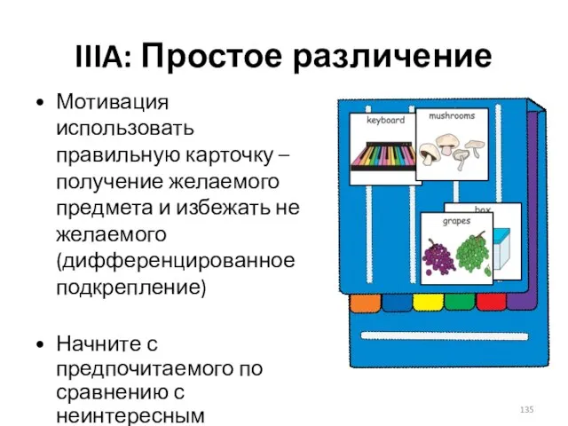 IIIA: Простое различение Мотивация использовать правильную карточку – получение желаемого предмета