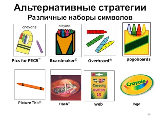 Альтернативные стратегии Различные наборы символов pogoboards Boardmaker© Pics for PECS™ crayons logo