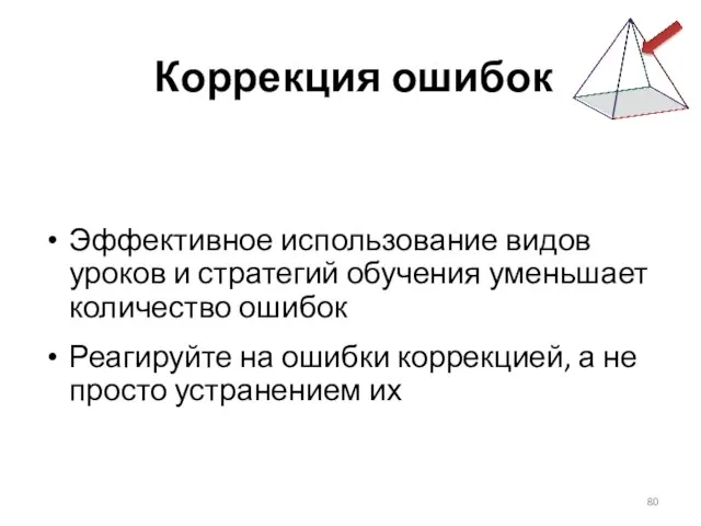 Коррекция ошибок Эффективное использование видов уроков и стратегий обучения уменьшает количество