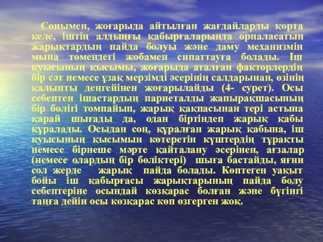 Сонымен, жоғарыда айтылған жағдайларды қорта келе, іштің алдыңғы қабырғаларында орналасатын жарықтардың