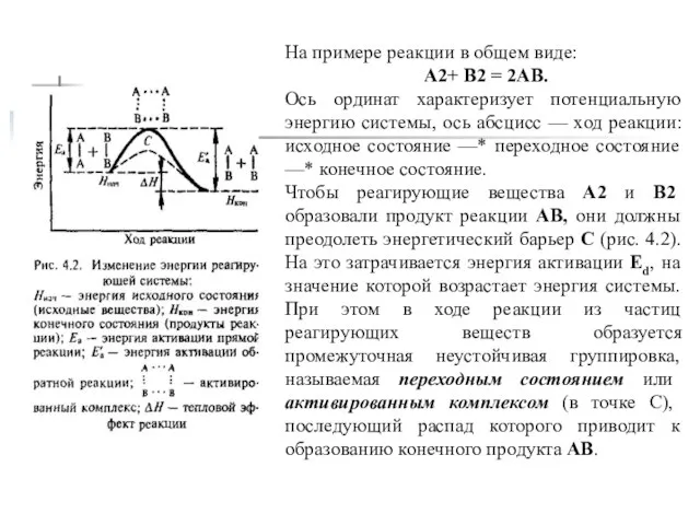 На примере реакции в общем виде: А2+ В2 = 2АВ. Ось