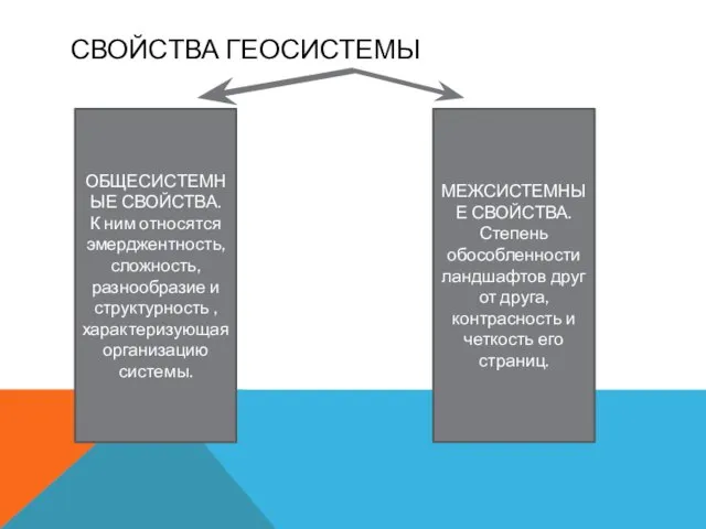 СВОЙСТВА ГЕОСИСТЕМЫ ОБЩЕСИСТЕМНЫЕ СВОЙСТВА. К ним относятся эмерджентность, сложность, разнообразие и