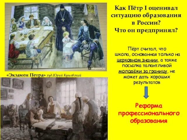 Как Пётр I оценивал ситуацию образования в России? Что он предпринял?