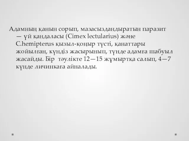 Адамның қанын сорып, мазасыздандыратын паразит — үй қандаласы (Cimex lectularius) және