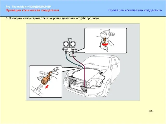 (3/5) 3. Проверка манометром для измерения давления в трубопроводах Проверка количества хладагента Проверка количества хладагента