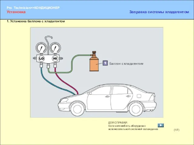 (1/7) Баллон с хладагентом ДЛЯ СПРАВКИ: Если автомобиль оборудован вспомогательной системой
