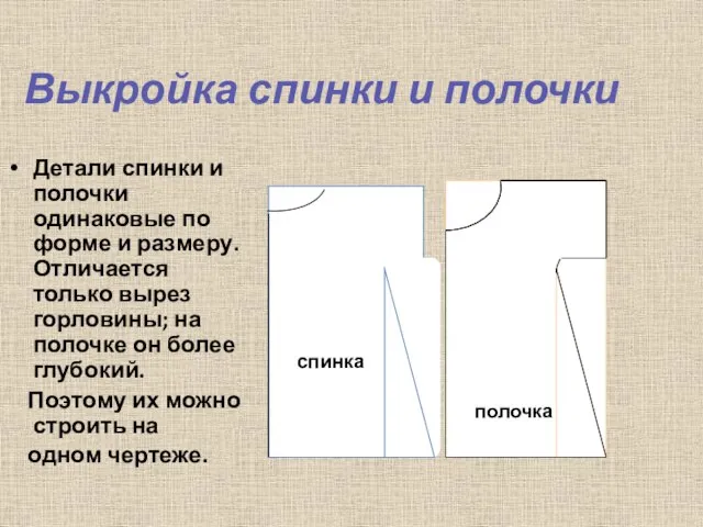 Выкройка спинки и полочки Детали спинки и полочки одинаковые по форме