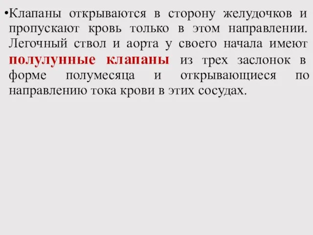 Клапаны открываются в сторону желудочков и пропускают кровь только в этом