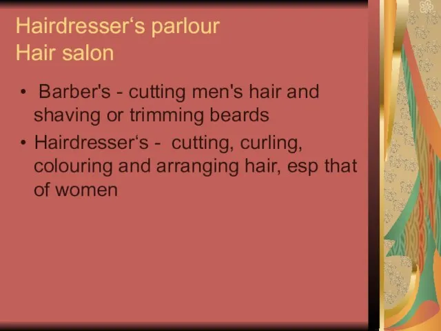 Hairdresser‘s parlour Hair salon Barber's - cutting men's hair and shaving