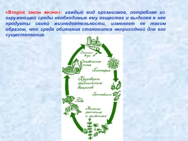 «Второй закон жизни»: каждый вид организмов, потребляя из окружающей среды необходимые