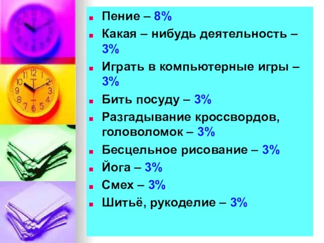 Пение – 8% Какая – нибудь деятельность – 3% Играть в