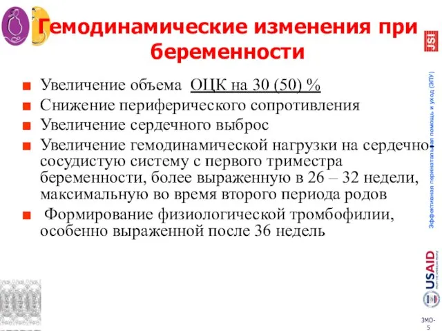 Гемодинамические изменения при беременности Увеличение объема ОЦК на 30 (50) %