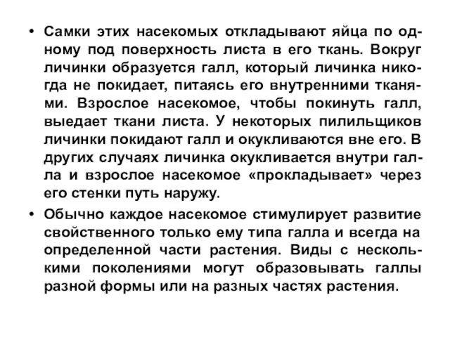 Самки этих насекомых откладывают яйца по од-ному под поверхность листа в