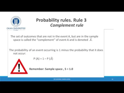 Probability rules. Rule 3 Complement rule DR SUSANNE HANSEN SARAL