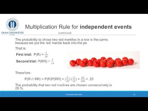 Multiplication Rule for independent events (continued) DR SUSANNE HANSEN SARAL