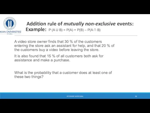 Addition rule of mutually non-exclusive events: Example: P (A U B)