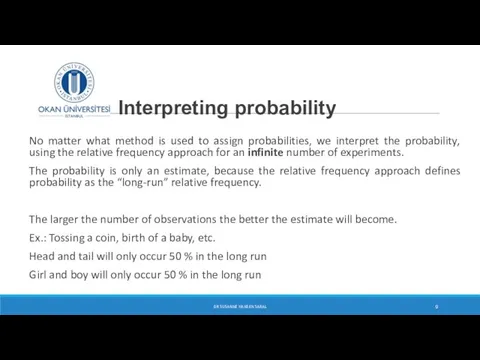 Interpreting probability No matter what method is used to assign probabilities,