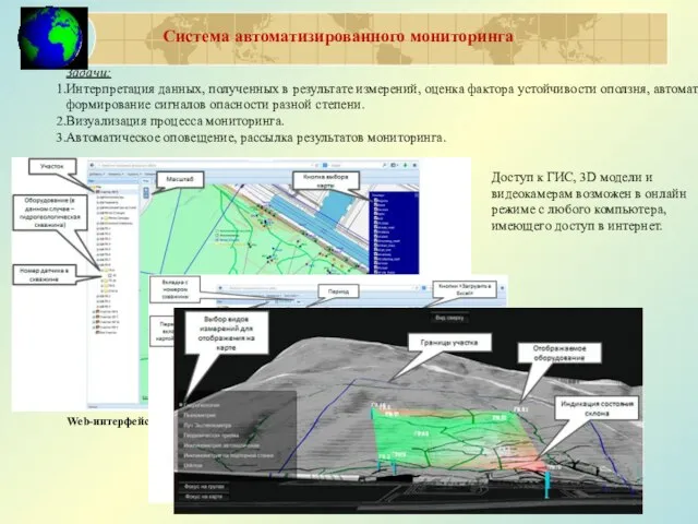 Система автоматизированного мониторинга Задачи: Интерпретация данных, полученных в результате измерений, оценка