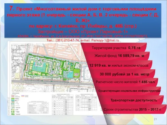 12 919 кв. м жилья эконом-класса Территория участка 0,78 га Жилой