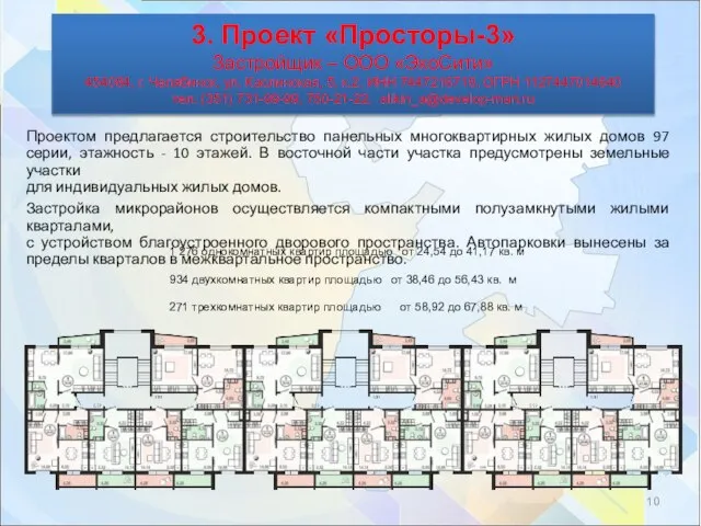 Проектом предлагается строительство панельных многоквартирных жилых домов 97 серии, этажность -