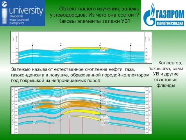 Коллектор, покрышка, сами УВ и другие пластовые флюиды Объект нашего изучения,