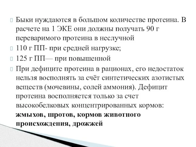 Быки нуждаются в большом количестве протеина. В расчете на 1 ЭКЕ