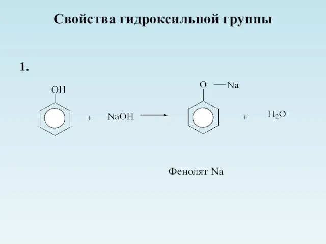 Свойства гидроксильной группы 1. Фенолят Na