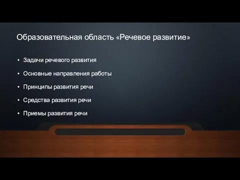 Образовательная область «Речевое развитие» Задачи речевого развития Основные направления работы Принципы