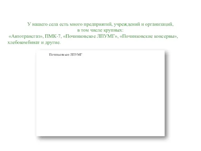 У нашего села есть много предприятий, учреждений и организаций, в том