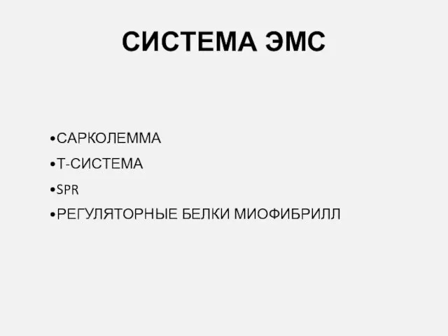 СИСТЕМА ЭМС САРКОЛЕММА Т-СИСТЕМА SPR РЕГУЛЯТОРНЫЕ БЕЛКИ МИОФИБРИЛЛ