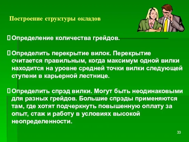 Построение структуры окладов Определение количества грейдов. Определить перекрытие вилок. Перекрытие считается